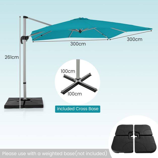 300 cm terrassi konsoolvari 360° pöörlemise ja reguleeritava kaldega - sinine