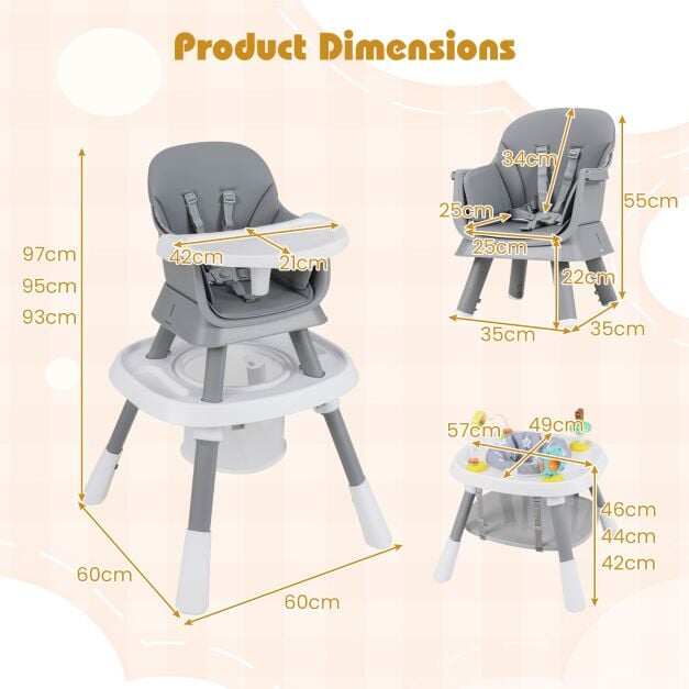 16-ühes beebi söögitool, hall