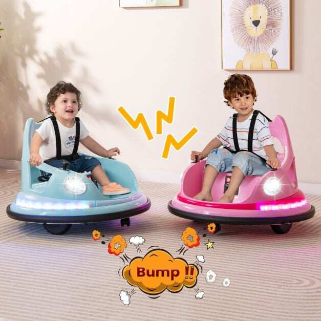 12V Kids Ride On Bumper Car with Dual Joysticks and 5 Light Effects-Blue