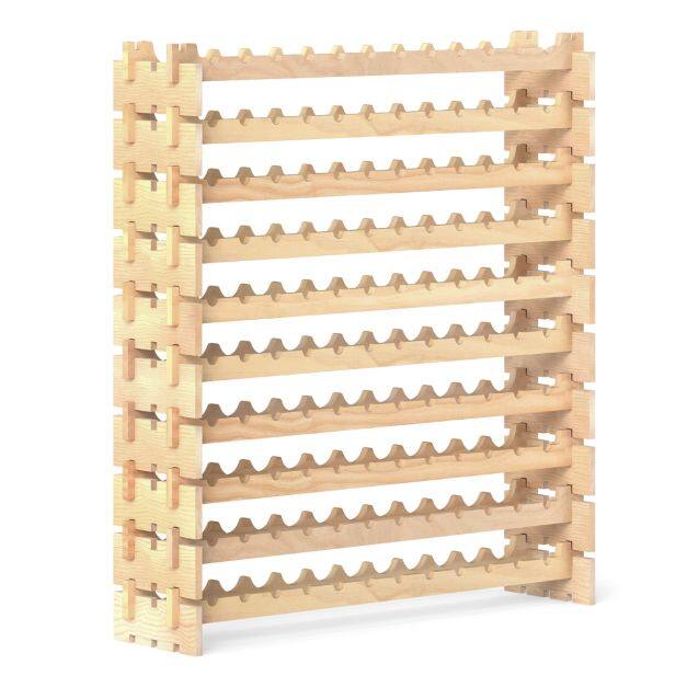 72 pudeli veiniriiulit, 6-tasandiline virnastatav täispuidust veinihoidja, lainelised baarid, modulaarne veiniriiul, naturaalne