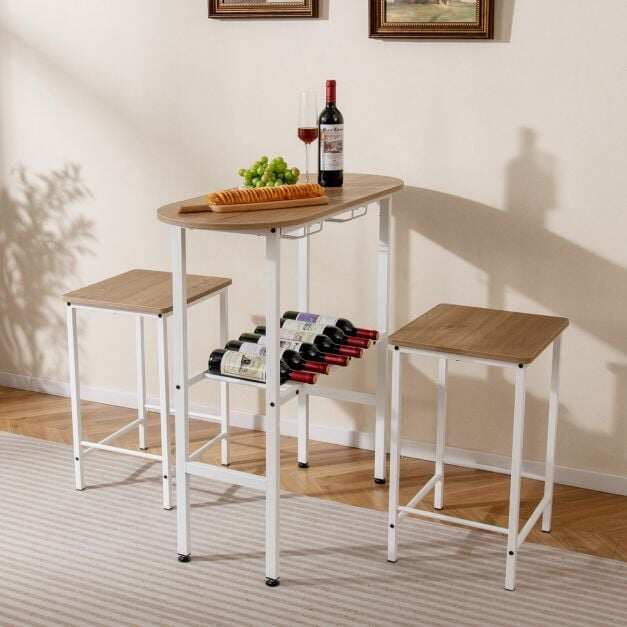 3 Piece Counter Height Table Set Oval Dining Table and 2 Stools-Natural