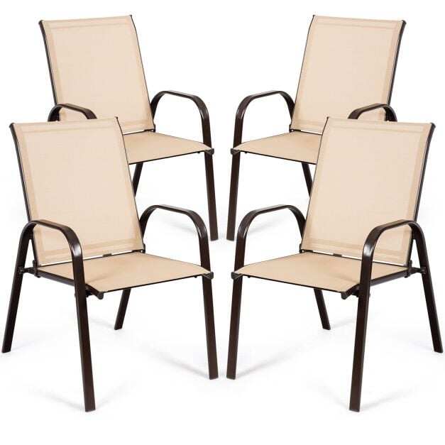 Costway Patio Outdoor Camping Chairs Set of 4 with Breathable Fabric-Beige Costway Patio Outdoor Camping Chairs Set of 4 with Breathable Fabric-Beige