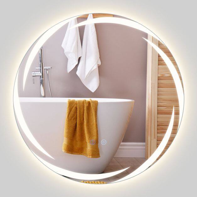 60 cm LED-vannitoa peegel, seinale kinnitatav karastatud klaas, plahvatuskindel, 3-värvilise valgustusega, uduvastane süsteem, hämardatav, hõbedane