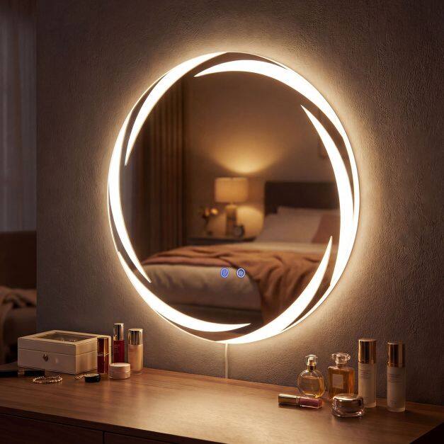 60 cm LED-vannitoa peegel, seinale kinnitatav karastatud klaas, plahvatuskindel, 3-värvilise valgustusega, uduvastane süsteem, hämardatav, hõbedane