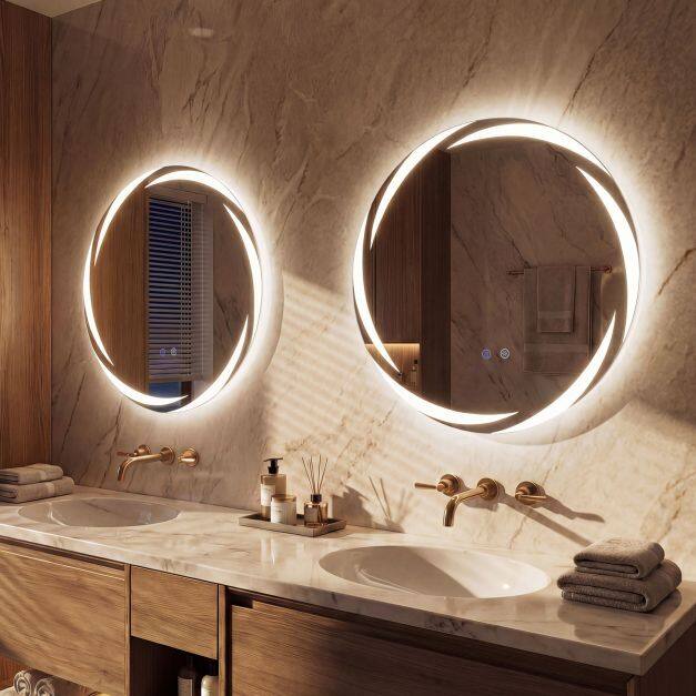 60 cm LED-vannitoa peegel, seinale kinnitatav karastatud klaas, plahvatuskindel, 3-värvilise valgustusega, uduvastane süsteem, hämardatav, hõbedane