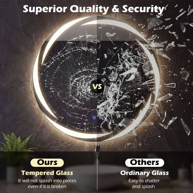 60 cm LED-vannitoa peegel, seinale kinnitatav karastatud klaas, plahvatuskindel, 3-värvilise valgustusega, uduvastane süsteem, hämardatav, hõbedane