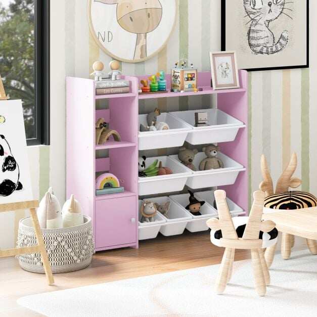 Kids Bookshelf Toy Storage Organizer with Storage Boxes and Open Shelves-Pink Kids Bookshelf Toy Storage Organizer with Storage Boxes and Open Shelves-Pink