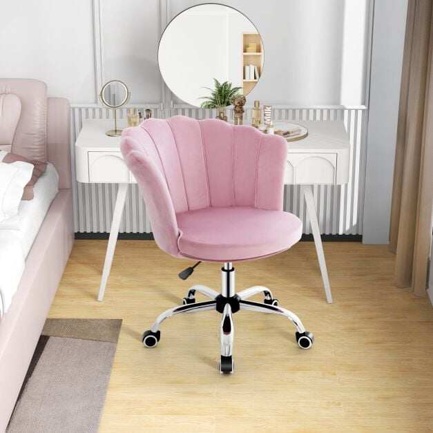 Height Adjustable Velvet Office Chair with Wheels & Ergonomic Design Computer Chair Pink Height Adjustable Velvet Office Chair with Wheels & Ergonomic Design Computer Chair Pink