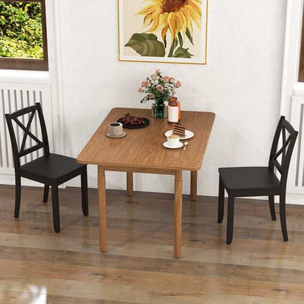 Wood Dining Chair Set of 2 with Rubber Wood Legs-Black Wood Dining Chair Set of 2 with Rubber Wood Legs-Black