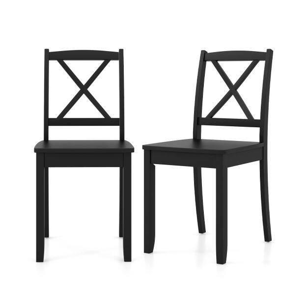 Costway Wood Dining Chair Set of 2 with Rubber Wood Legs-Black