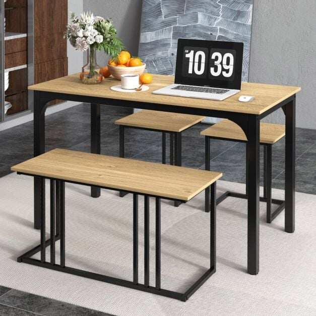 4-osaline söögilauakomplekt pingi ja 2 taburetiga 4 inimesele - naturaalne