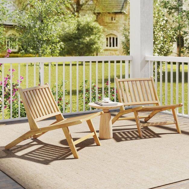 Teak Wood Outdoor Reclining Chair Natural Mid Century Accent Chair Set of 2 Teak Wood Outdoor Reclining Chair Natural Mid Century Accent Chair Set of 2