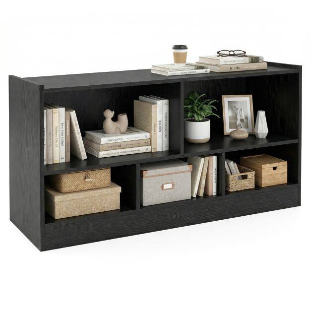 Costway 2-Tier Wooden Kids Bookcase with 5 Compartments for Playroom Study-Black Costway 2-Tier Wooden Kids Bookcase with 5 Compartments for Playroom Study-Black