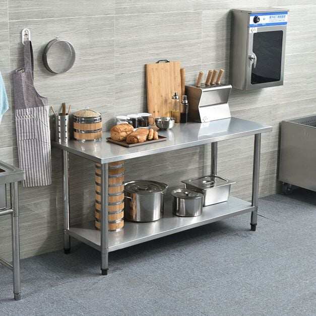 Roostevabast terasest köögilaud, töölaud, gastrolaud, roostevabast terasest laud, 122x61x90cm