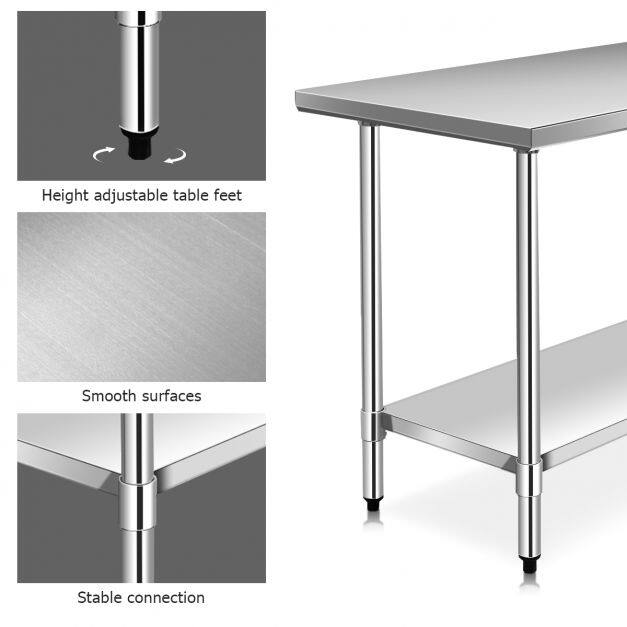 Roostevabast terasest köögilaud, töölaud, gastrolaud, roostevabast terasest laud, 122x61x90cm