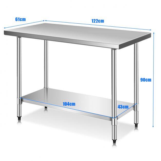 Roostevabast terasest köögilaud, töölaud, gastrolaud, roostevabast terasest laud, 122x61x90cm