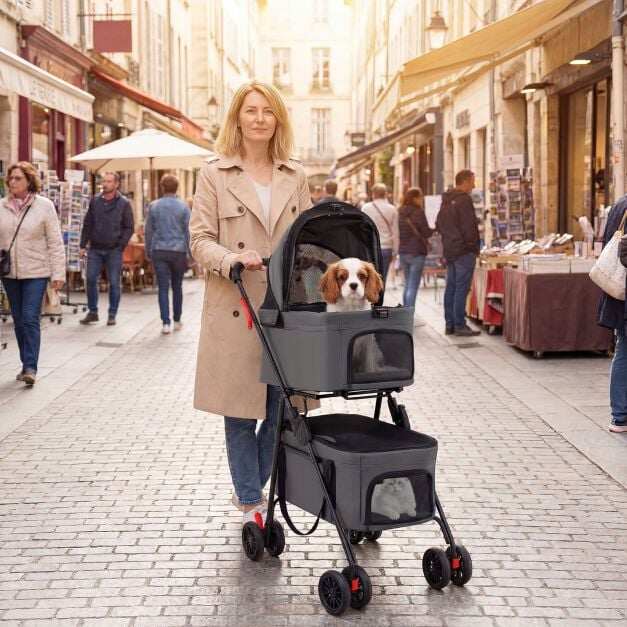 Kokkupandav lemmikloomakäru 3-ühes, kahe eemaldatava kandekäruga ja turvatooliga - hall