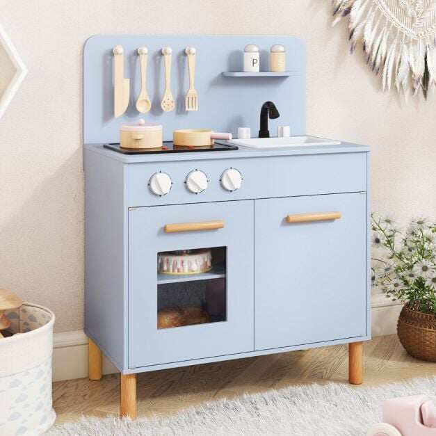 Toddler Pretend Play Kitchen with Light up Stove and Cooking Sounds-Blue Toddler Pretend Play Kitchen with Light up Stove and Cooking Sounds-Blue