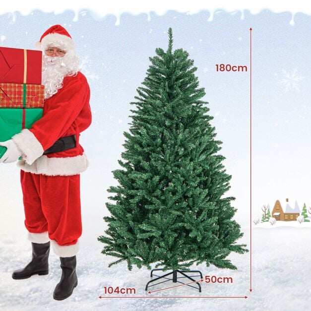 Kunstlik jõulupuu 180 cm 1355 PVC oksad kokkupandav metalljalg hingedega kiire paigaldus roheline