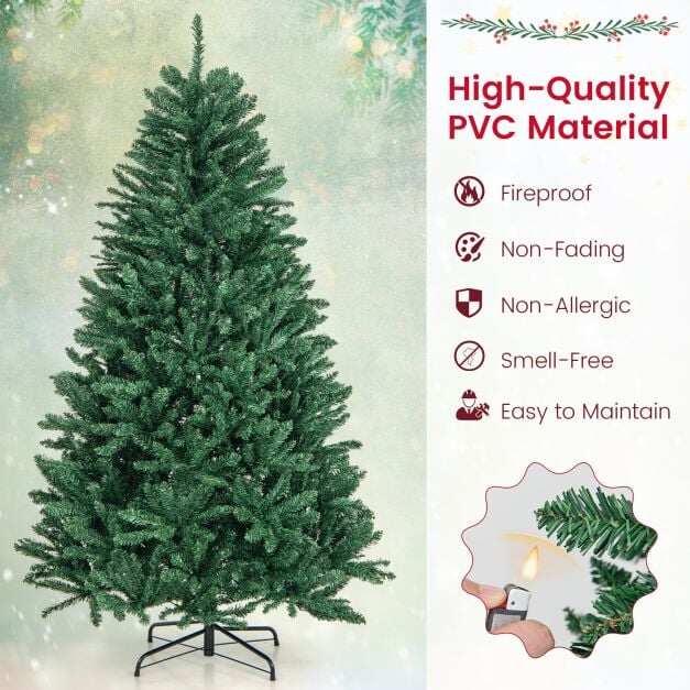 Kunstlik jõulupuu 180 cm 1355 PVC oksad kokkupandav metalljalg hingedega kiire paigaldus roheline