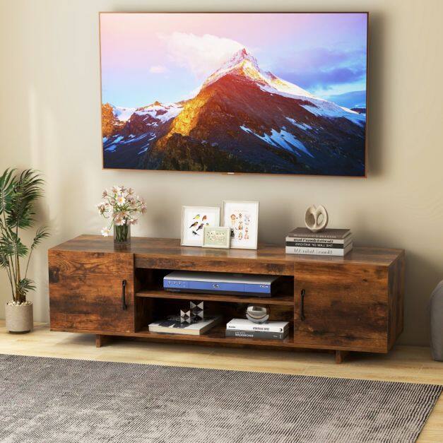 TV Stand for TVs up to 70 Inches with Power Outlet and 2 Cable Holes-Rustic Brown TV Stand for TVs up to 70 Inches with Power Outlet and 2 Cable Holes-Rustic Brown