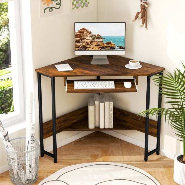 Corner Desk with Power Outlets Small Computer Desk-Rustic Brown Corner Desk with Power Outlets Small Computer Desk-Rustic Brown