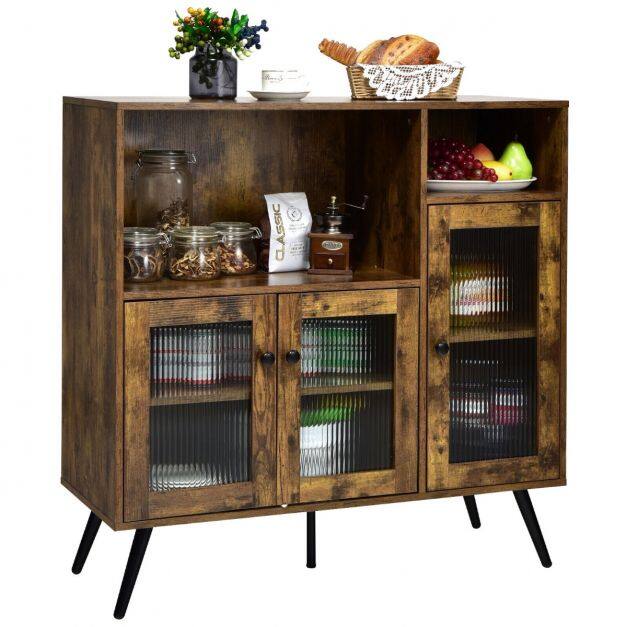 Costway Vintage Sideboard with Adjustable Shelves for Dining / Living / Study Rustic Brown