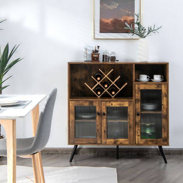Vintage Sideboard with Adjustable Shelves for Dining / Living / Study Rustic Brown Vintage Sideboard with Adjustable Shelves for Dining / Living / Study Rustic Brown