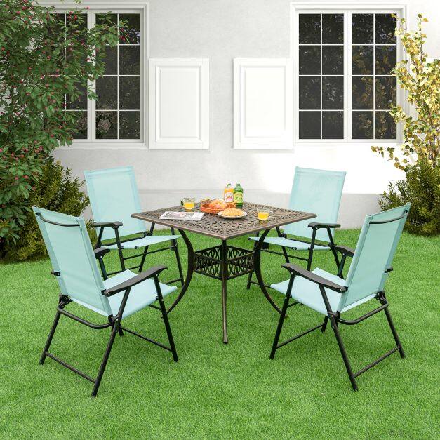4 kokkupandava hingavast textilene-materjalist aiatooli komplekt, turvaluku ja kõrge seljatoega, roheline