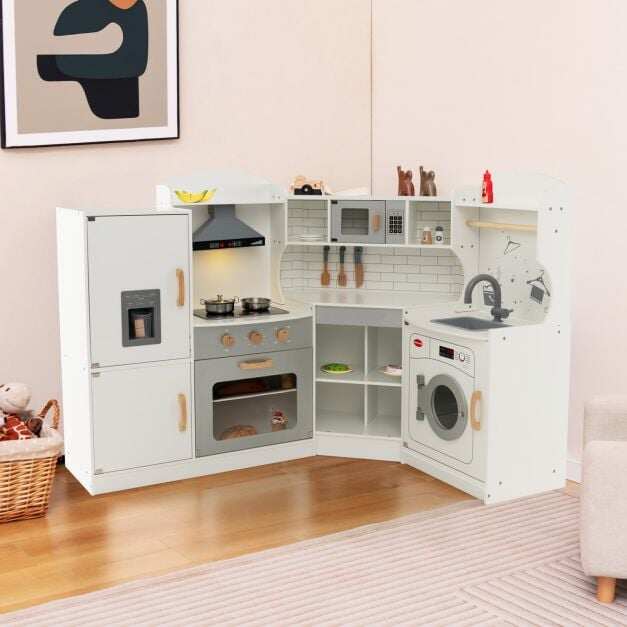 Wooden Corner Play Kitchen with Sounds and Lights for Kids Wooden Corner Play Kitchen with Sounds and Lights for Kids