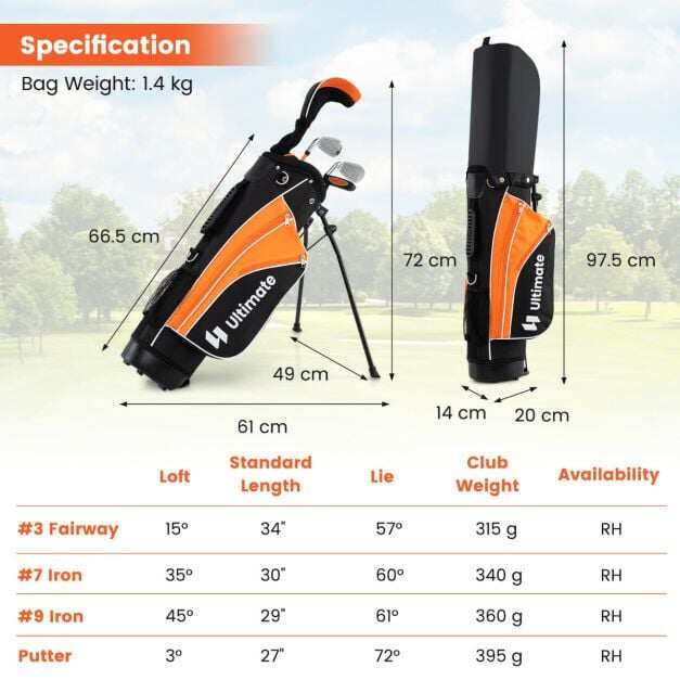 Children's Complete Golf Club Set Right-Handed Golf Set for Children 8-10 Years Orange