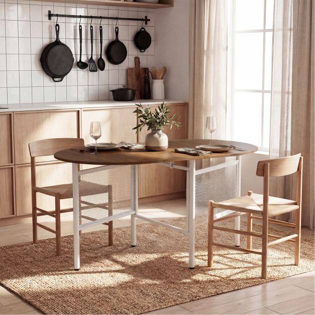 150 cm kokkupandav söögilaud allaklapitava lehega 6-8 inimesele - naturaalne