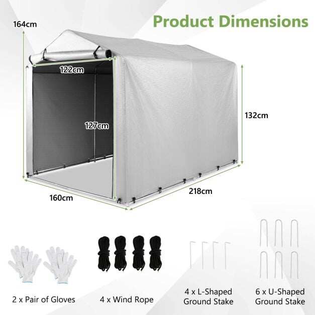 Välistingimustes hoiustatav kuur kaasaskantav garaaž jalgratastele - hõbedane