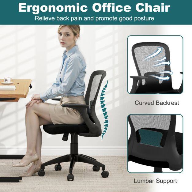 Ergonoomiline võrgust kontoritool reguleeritava seljatoega - must