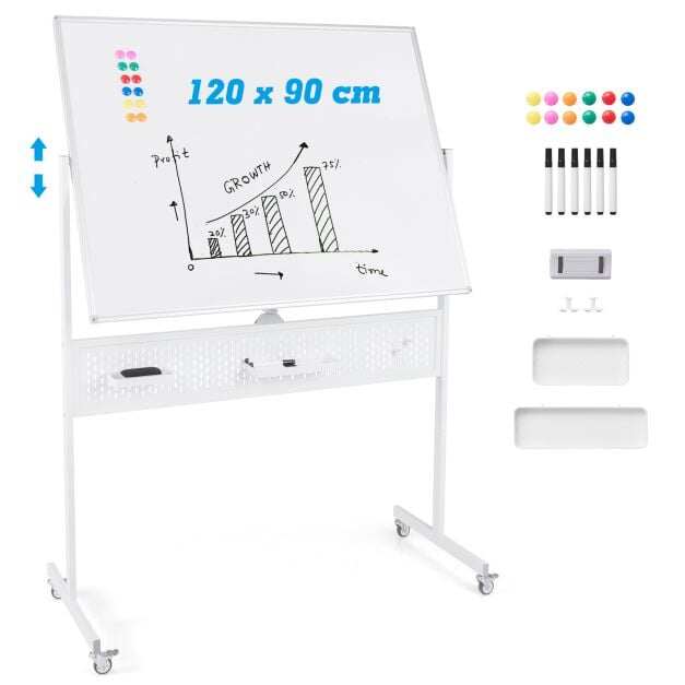 120 x 90 cm kahepoolne kuivkustutatav mobiilne tahvel alusega – valge
