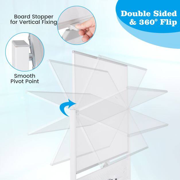 120 x 90 cm kahepoolne kuivkustutatav mobiilne tahvel alusega – valge