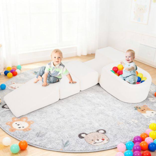 5-osaline pehme mängukomplekt ronimiseks ja roomamiseks - vahtplastist ronimisklotsid - beež
