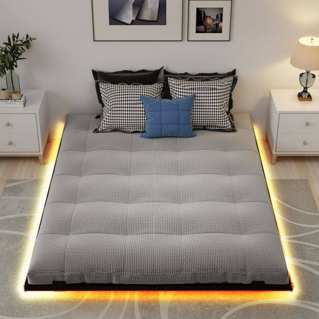 Double/King Size Floating Bed Frame Modern Metal Platform Bed with LED Lights-king size Double/King Size Floating Bed Frame Modern Metal Platform Bed with LED Lights-king size