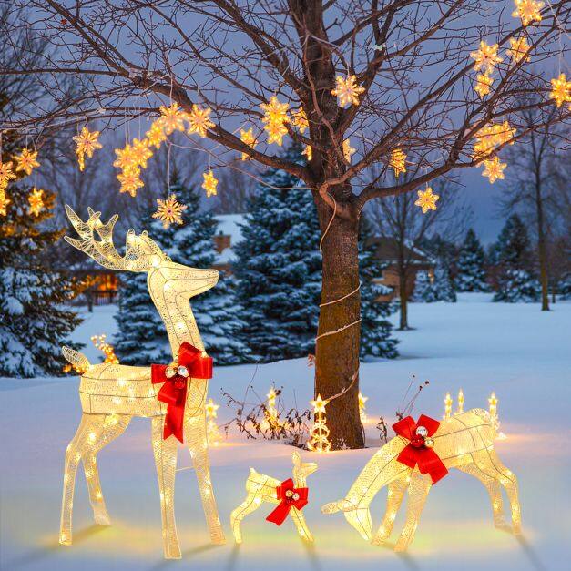 3 Pieces Lighted Reindeer Family Set with 230 LED Lights and Stakes