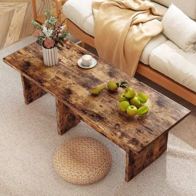 Modular Coffee Table Set of 2 L Shaped Center Tables for Small Space-Rustic Brown