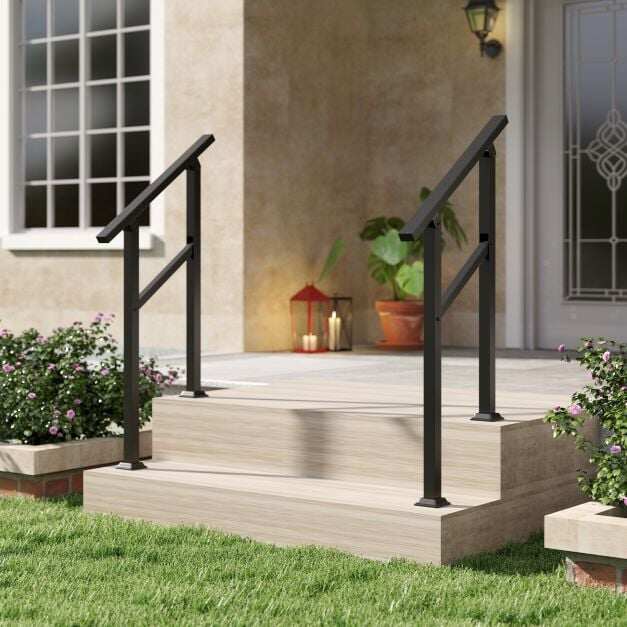 Metal Stair Handrail Stair Railing Compatible with Steps Flexible Angle Adjustment Installation Kit