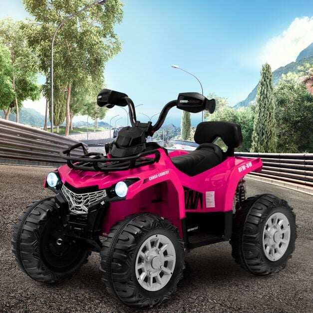 12V Electric Powered Quad Vehicle with Spring Suspension Oversized Wheels and Storage Basket-Pink