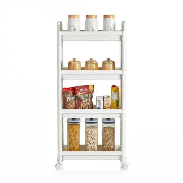 Slim Rolling Storage Cart 4-Tier Bathroom Organizer with Handles-White