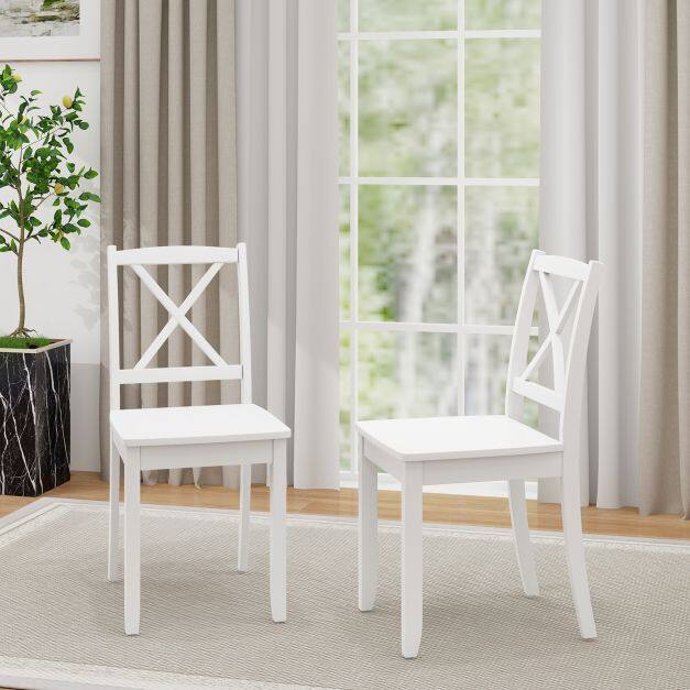 Wood Dining Chair Set of 2 with Rubber Wood Legs-White Wood Dining Chair Set of 2 with Rubber Wood Legs-White
