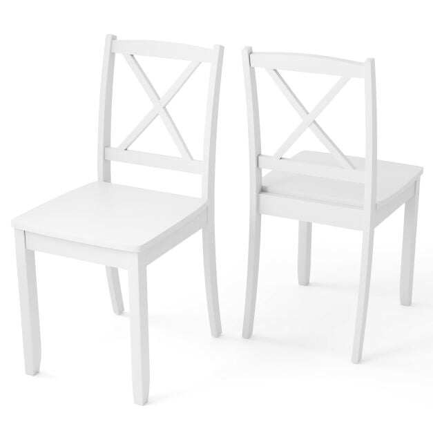 Costway Wood Dining Chair Set of 2 with Rubber Wood Legs-White