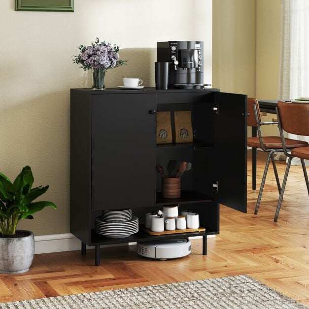 Sideboard Chest of Drawers Storage Cabinet 2 Door Kitchen Unit with Adjustable Shelf and Anti-Tip Kit Modern Black Bar Cabinet