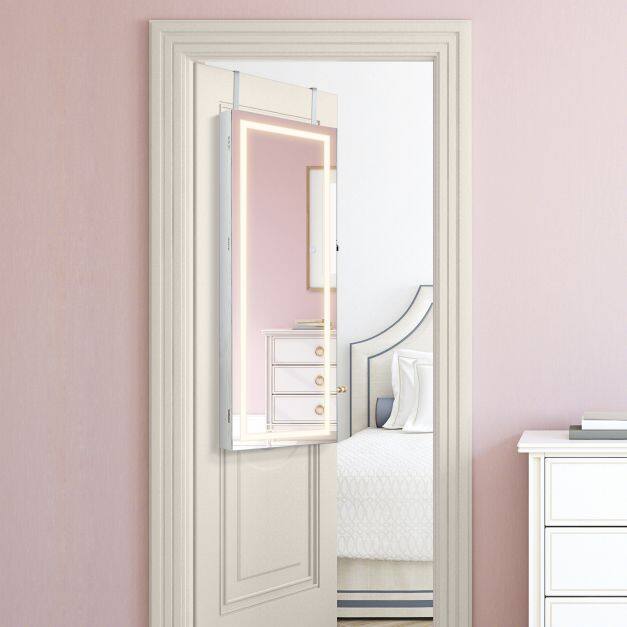 108cm Lockable Jewelry Mirror Cabinet with 3-Color LED Lights-Black 108cm Lockable Jewelry Mirror Cabinet with 3-Color LED Lights-Black