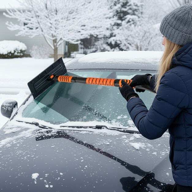 2-ühes pikendatav lumelabidas 104 cm jääkaabits - oranž