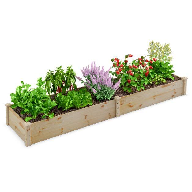 Ristkülikukujuline köögiviljapeenar kuusepuidust 240 x 60 x 25 cm kõrge lillekast avatud alusega puu- ja köögiviljadele