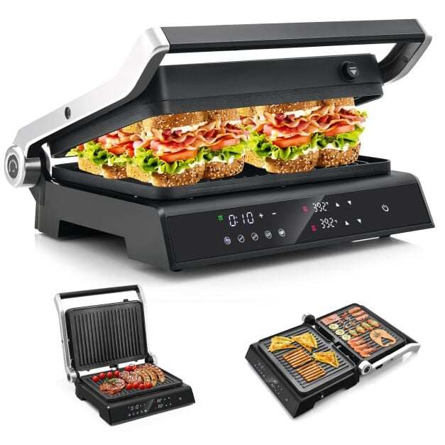 3 in 1 Indoor Grill with 180-degree Opening Design and 5 Auto Cooking Modes 3 in 1 Indoor Grill with 180-degree Opening Design and 5 Auto Cooking Modes